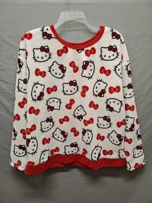 Sudadera Hello Kitty Mujer Grande Blanca Roja Polar Pullover Sanrio Acogedor Estampado Foto 1 de 4