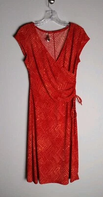 Evan-Picone Red Orange Bamboo Basket Weave Faux Wrap Dress 8 - Image 1 of 3