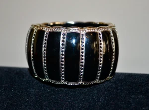 New $995 MIRIAM SALAT Resin Scalloped Cuff Bracelet CZ  Black Rhodium Silver - Picture 1 of 6