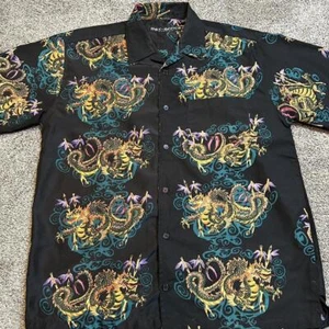 Vintage Y2k Punk Grunge Dragon all over print button shirt Size Medium - Picture 1 of 5