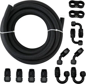 AN6 6AN 20FT Fuel Line Hose Kit Nylon Stainless Steel Braided Oil Hose Fittings - Imagen 1 de 6