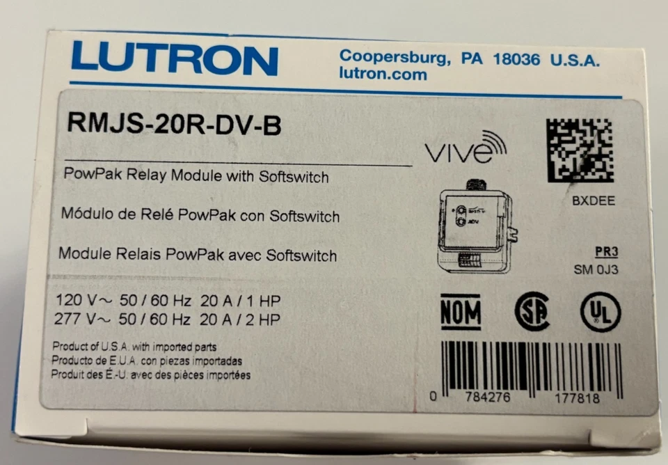 Lutron RMJS-20R-DV-B PowPak 20A Receptacle Control Relay Module