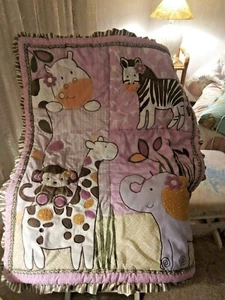 CoCaLo Baby Jacana Quilt Blanket Jungle Nursery Monkey Purple Brown Stripes - Picture 1 of 11