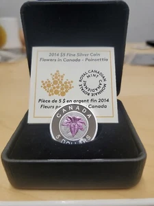 2014 $5 Fine Silver Proof Coin- Flowers Of Canada- Niobium Poinsettia - Picture 1 of 1