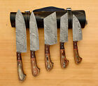 Handmade DAMASCUS STEEL CHEF KNIFE KITCHEN SET WITH NATURE wood HANDLE ROLL BAG