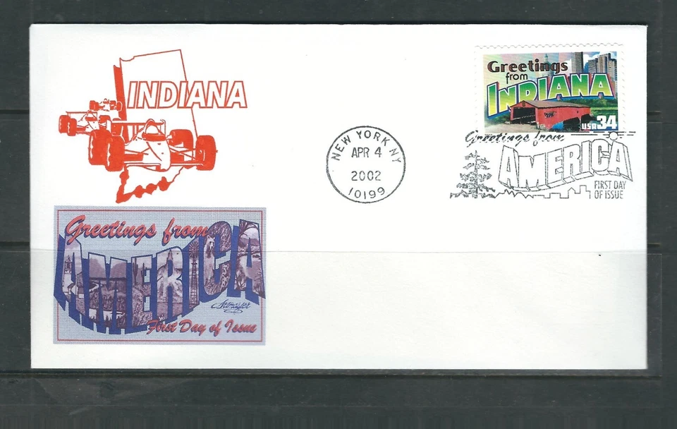 Us SC # 3574 Greetings From America - Indiana - FDC . Artmaster Cachet - Image 1 of 1