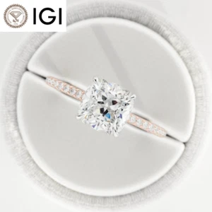 Fede nuziale 1,70 CT taglio cuscino certificato IGI diamante coltivato in laboratorio oro rosa 14 carati - Foto 1 di 12