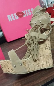 New in Box Red Kiss Mystique Nude Tan Beige Tassel high Heel Open toe Shoe 5 " - Picture 1 of 10