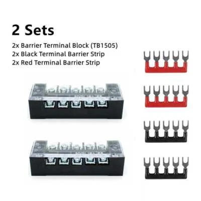 2 Sets Dual Row 5 Position Screw Terminal Electric Barrier Strip Block 600V 15A - Image 1 of 4