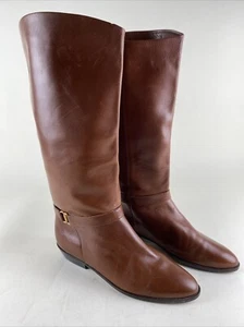 Leather Riding Boots Etienne Aigner Shelby Vintage Tobacco Brown 9M Knee High - Picture 1 of 10