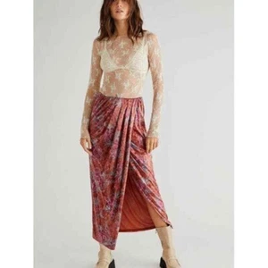 Free People Poets Velvet Sarong Skirt M Rust Floral - Picture 1 of 10
