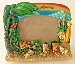 Vintage Hawaii Resin Vintage Frame Pam Trees Hula Children Baby Pigs - Picture 1 of 5