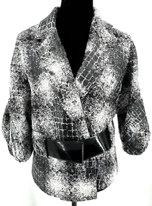 Cartise Womens Belted Bell Sleeve Jacket Size 12 Black Boucle Reptile Print - Picture 1 of 16