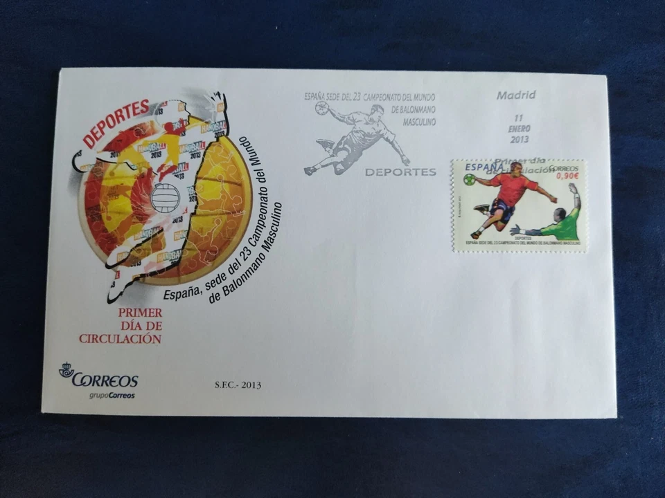 SOBRES PRIMER DIA FDC ESPAÑA 2013 CAMPEONATO MUNDIAL DE BALONMANO  - Imagen 1 de 1