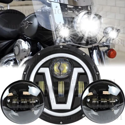 7 inch LED Headlight + Passing Light For Kawasaki VN Vulcan 500 750 800 900 1700 - Image 1 of 4