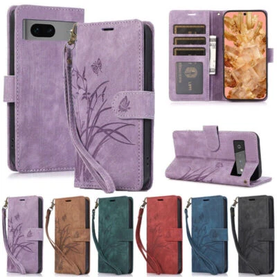 Strap Flip Flower Card Wallet Phone Case For Google Pixel 9 8 7 Pro 8A 7A 6A 7 6 - Image 1 of 4