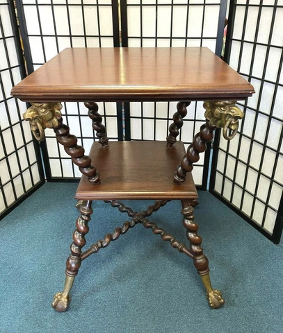 CHERRY PARLOR TABLE MERKLEN BROS NY VICTORIAN Barley Twist Lions LOCAL PICKUP NC Cover