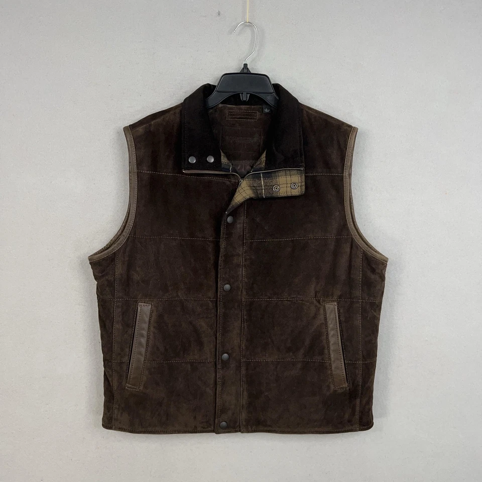Roundtree Yorke Vest Mens Large Brown Suede Leather Corduroy Collar Outdoor - Image 1 of 4