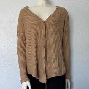 American Eagle Damen kleine Waffel Strick Cardigan hellbraun Knopfleiste leicht - Bild 1 von 7