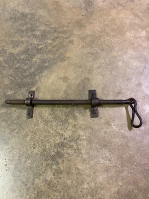 Ancien verrou poignée cochonnier en fer forgé, serrure targette ferrure penture - Photo 1/2