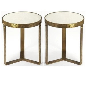 Home Square 18" Round Marble Top Accent End Table in White - Set of 2 - Picture 1 of 5