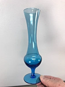vintage Hand-Blown Empoli Art Glass Style Blue Pedestal Tapered 9.5" Vase - Picture 1 of 8