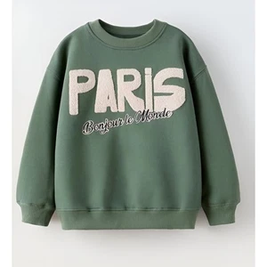 Zara Kids Unisex Lounge Bonjour le Monde Paris Fleece Sweatshirt Size 11-12 - Picture 1 of 7