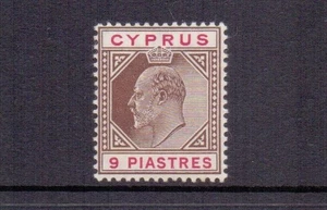 CHIPRE 1904 9pi MARRÓN Y CARMÍN SG56 MH CAT £140 - Imagen 1 de 2