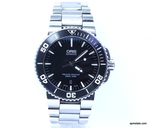 ORIS AQUIS 7653 Automatic 733 Swiss Black Date Divers Stainless Steel Mens Watch - Picture 1 of 10