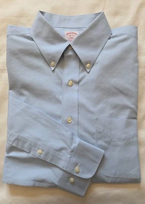 🇺🇲 Brooks Brothers 346 Regular Fit Non-Iron 16-34/35, Blue & White Houndstooth - Image 1 of 4