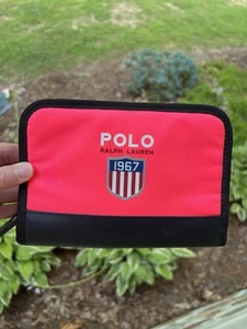 Polo Ralph Lauren Men's Bifold Checkbook Wallet 1967 USA Shield Pink Black Zip - Picture 1 of 7
