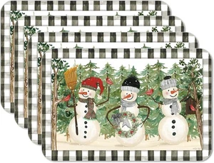 CounterArt Reversible Plastic Placemats, Plaid Snowmen, Set of 4 - Picture 1 of 8