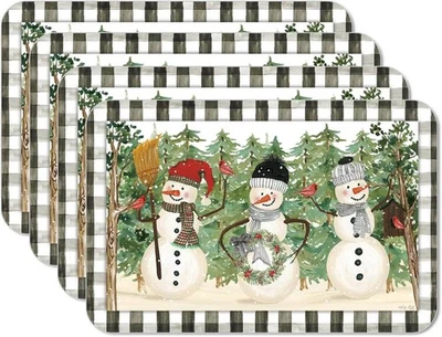 CounterArt Reversible Plastic Placemats, Plaid Snowmen, Set of 4 - Image 1 of 4