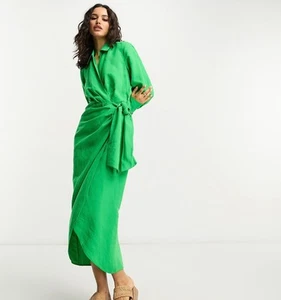 & Other Stories Women 8 NWT Dress Wrap Midi Linen Blend Kelly Green - Picture 1 of 6