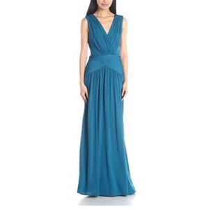 Neu BCBGMAXAZRIA Abendkleid Kaeya V-Ausschnitt drapiert elegant türkisblau Jade M MANGELHAFT - Bild 1 von 10