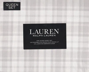 Ralph Lauren Queen Sheet Set Fraternity Plaid Cloud Grey 4pc Cottage Farmhouse - Picture 1 of 3