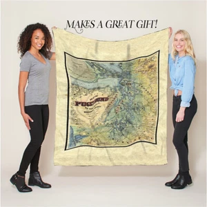 Puget Sound Washington Map Fleece Blanket Super Soft Polyester Throw Blanket - Imagen 1 de 12