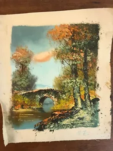 Vintage Plein Air Landschaft gewölbte Brücke Ölgemälde signiert 11" x 12" - Bild 1 von 6