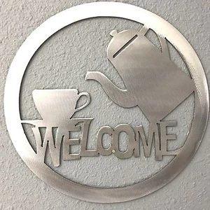 Coffee Welcome Sign Metal Art Decoration Skilwerx 9 x 9 Caffeine 4 - Picture 1 of 3