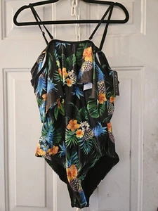 New Size XL Black Floral Bathing Suit for women one piece-dh3376 - Picture 1 of 4