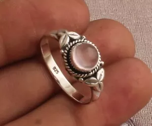 Rose Quartz Ring 925 Sterling Silver Handmade Ring Pink Quartz Engagement Ring - Picture 1 of 10