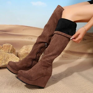 2024 Winter neu einfarbig rund geschnitten Keilabsatz Plateau Damen Overknee Stiefel - Bild 1 von 26