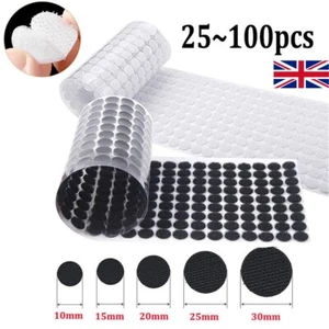 Self Adhesive Hook & Loop Round Circle Stick On Pads Coins Dots Spots 10-30mm - Picture 1 of 23
