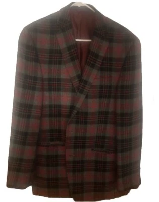 IZOD Men Plaid Suit Jacket Blazer Size 40L Red Black Wool - Image 1 of 4