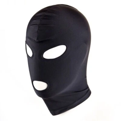 Black Spandex Full Hood Face Head Cover Role Play Sexy Unisex Mask Slave Costume - Image 1 of 4