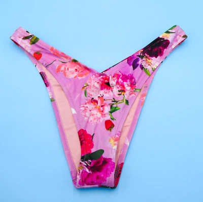 Victorias Secret Small Pink Floral Deep Cut Brazilian Bikini Bottom Swimwear VS - Image 1 of 4