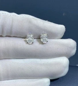 Women's Day Gift 6 X 8 Oval Cut Stud Earring For Her Real Moissanite 925 Silver - Picture 1 of 4