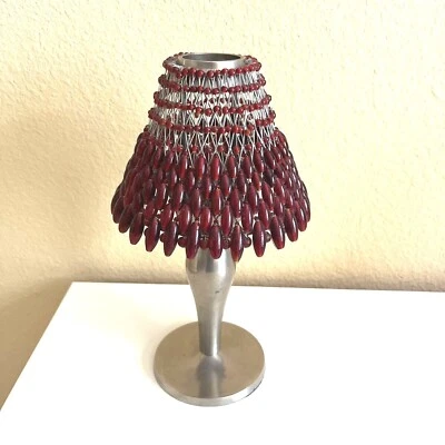 GRANERO DE CERÁMICA ~ Palo de vela de tealight de níquel cepillado ~ Tono con cuentas ámbar rojo 10,25" T Foto 1 de 4