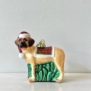 KSA Kurt Adler  Mastiff Dog In Santa Hat Glass Christmas Ornament - Picture 1 of 5