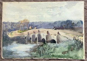 19th century watercolour of the bridge in Elstead Surrey - Picture 1 of 7
